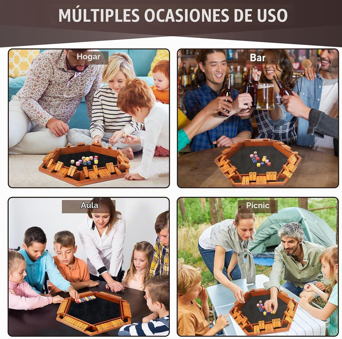 Juego de mesa de dados "Shut The Box" para 1-6 jugadores, juego de mesa de madera con 16 dados e instrucciones, juego de mesa clásico "Close The Box" para adultos, niños, familia, aula, hogar