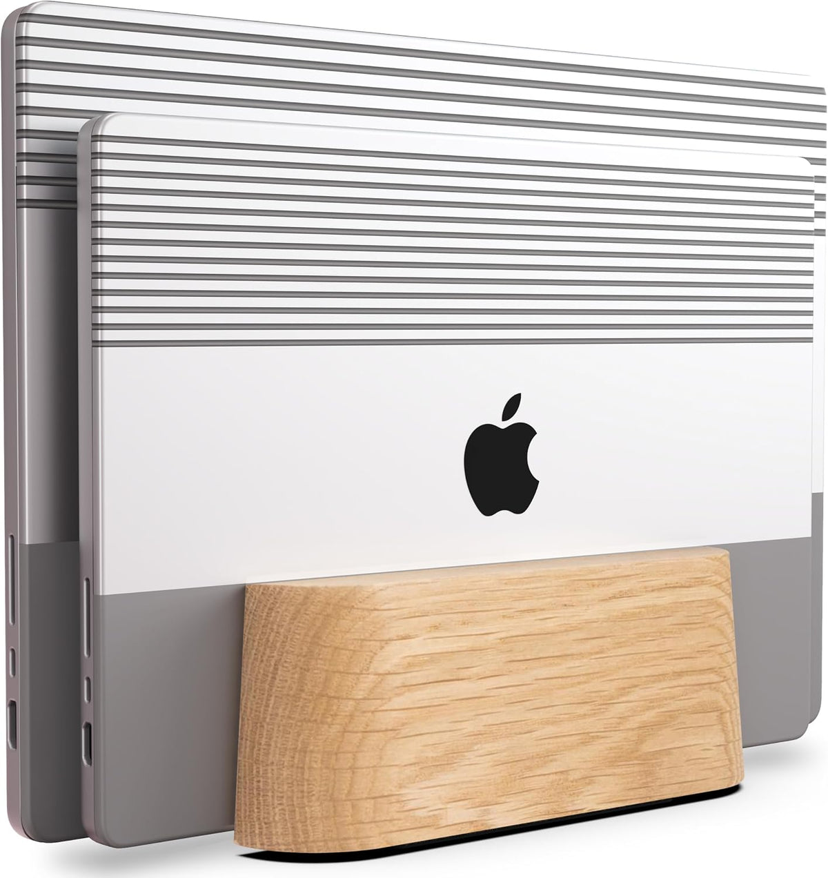 COREMINDED Soporte vertical doble ajustable para computadora portátil, Dual Slot, Roble Sólido