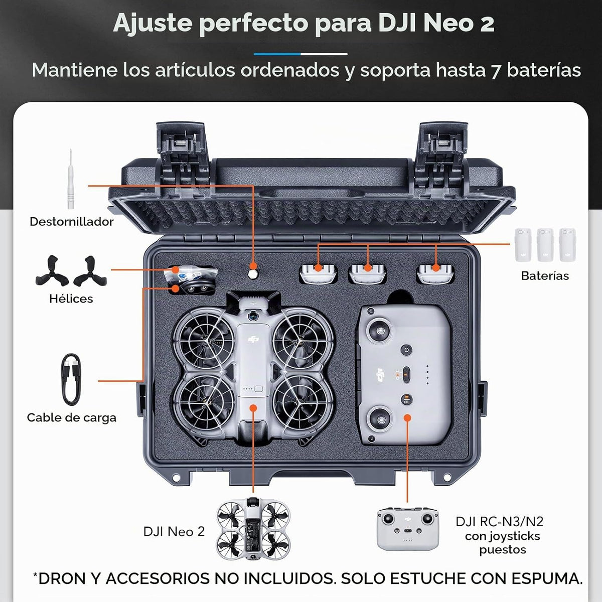 Lykus Titan N200 - Carcasa rígida impermeable para DJI Neo 2 y controlador