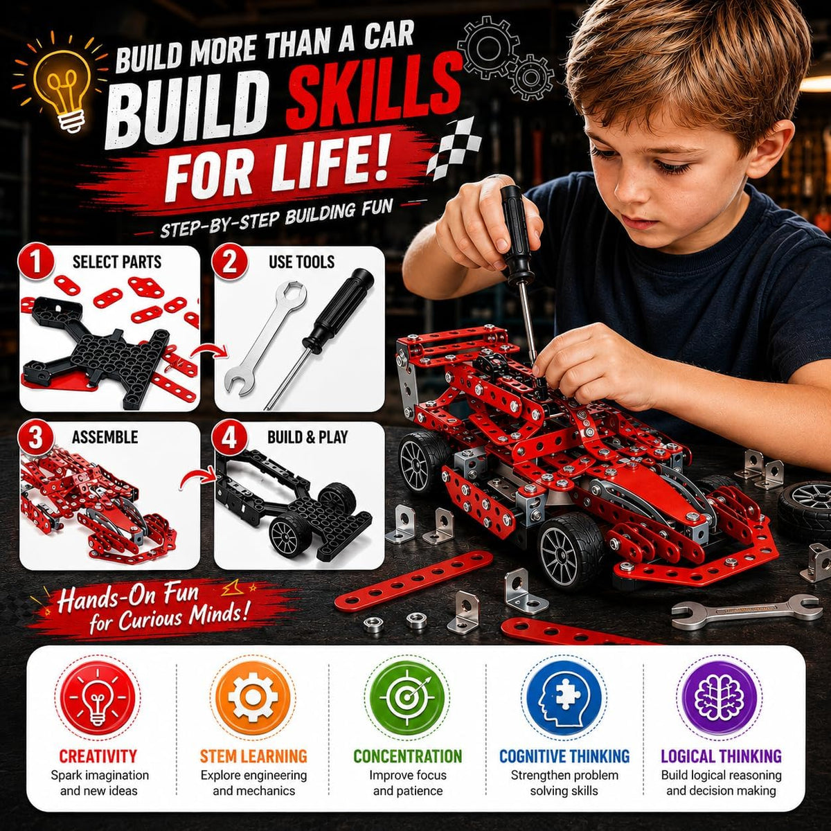 Kit de coche modelo de metal, 287 piezas de juguetes de construcción