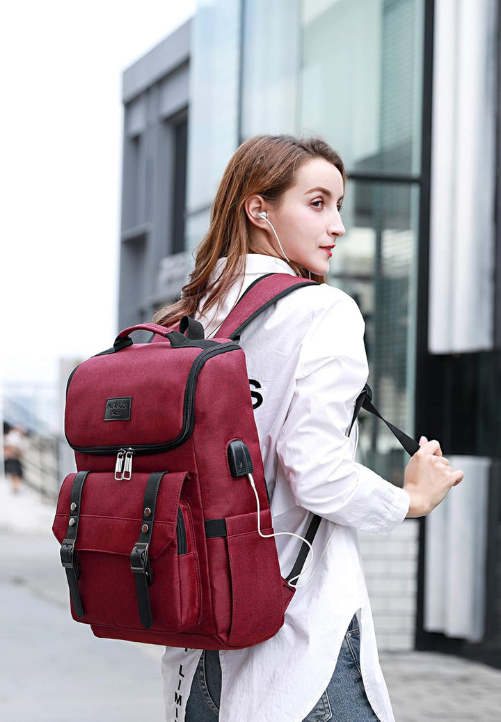 YALUNDISI Mochila vintage de viaje para laptop con puerto de carga...