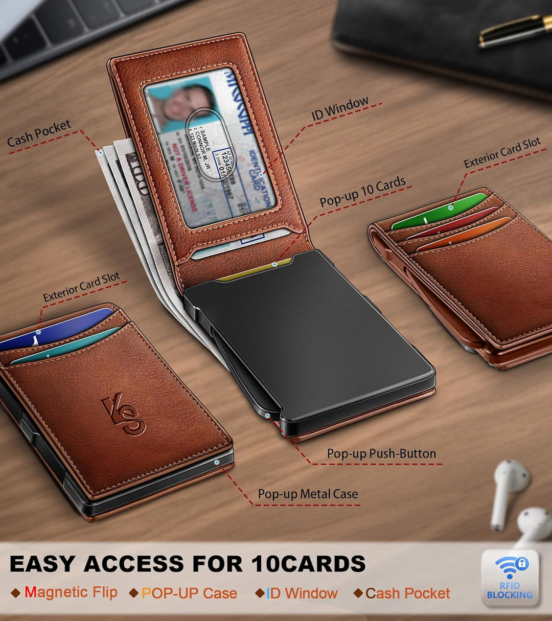 Cartera KEMISANT para hombre, cartera delgada con estuche para tarj...