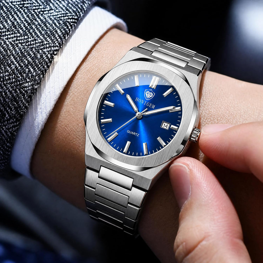 Relojes de negocios de cuarzo de acero inoxidable de cara grande de