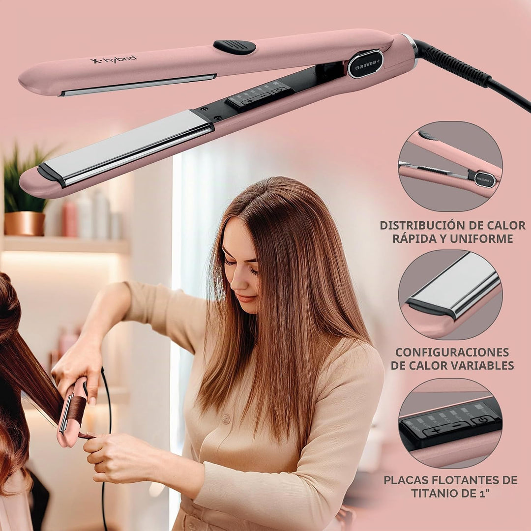 GAMMA+ X-Hybrid Plancha plana de titanio profesional de 1 pulgada d...