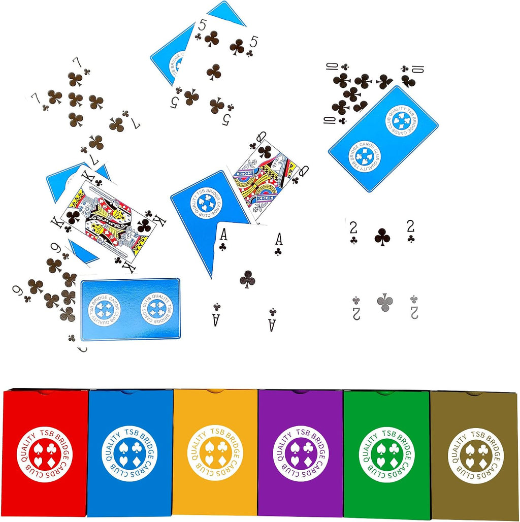 TSB Paquete de 12 cartas de puente de impresión estándar, 6 colores, fácil almacenamiento (2 rojas, 2, azules, 2, moradas, 2, grises, 2 verdes, 2 amarillas, regulares)