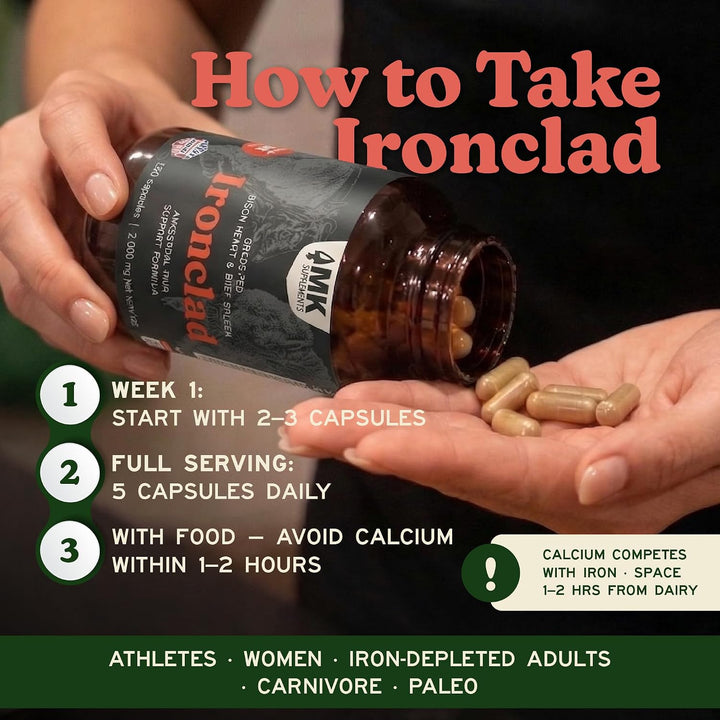MK Supplements IRONCLAD | Cápsulas de corazón de bazo de res y biso...
