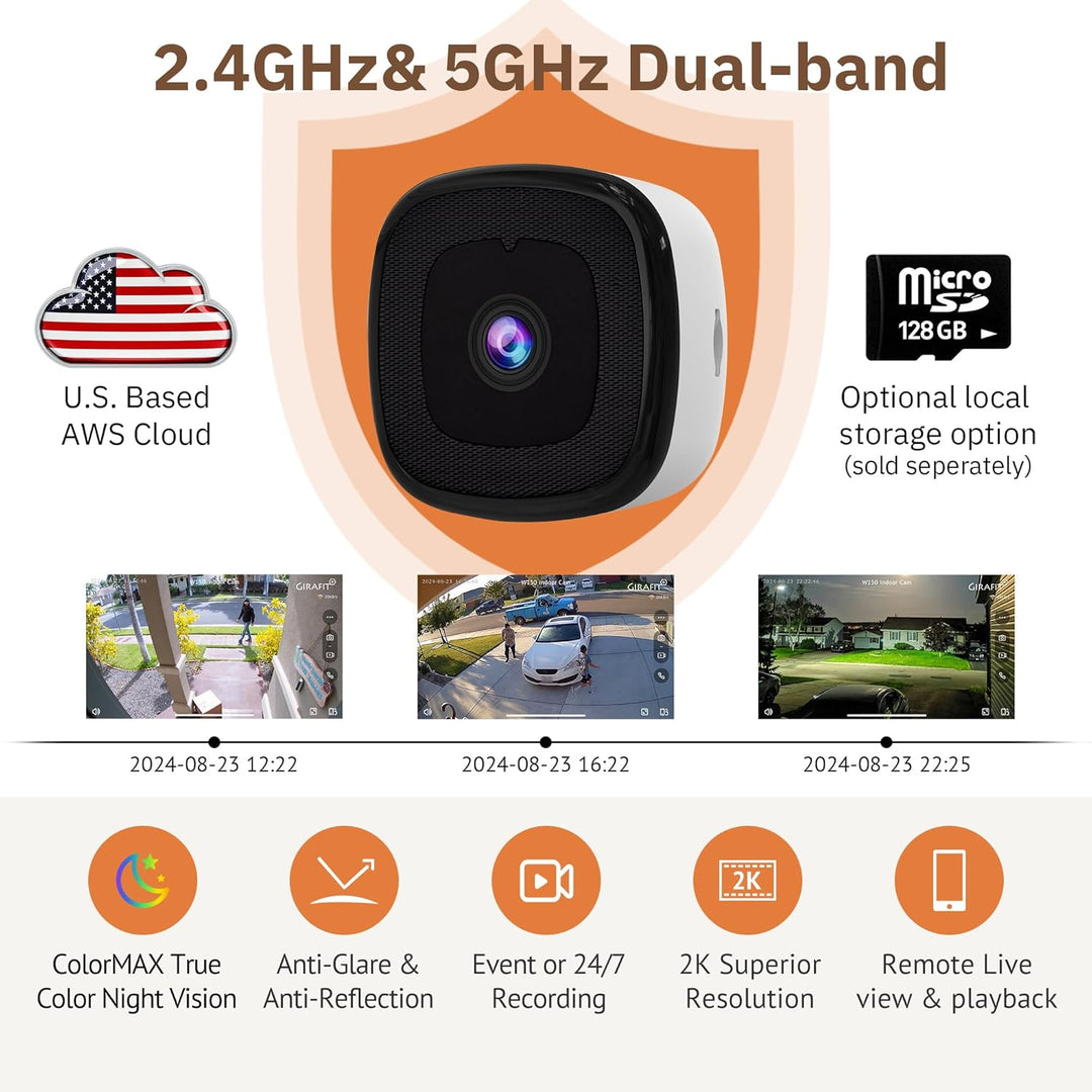 Girafit Cámara de ventana 2K, cámaras de interior WiFi de 2.4 GHz y...