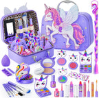 Kit de maquillaje para niñas – Kit de maquillaje para niñas, juego de cosméticos lavables reales con estuche de almacenamiento, juego de maquillaje para niños para regalo de Navidad y cumpleaños de 3, 4, 5, 6, 8, 10, 11, 12 años, morado