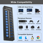 LLYDZKG, LLY-U801, hub USB 3.0 de 10 puertos, alimentado, adaptador 12V/3A