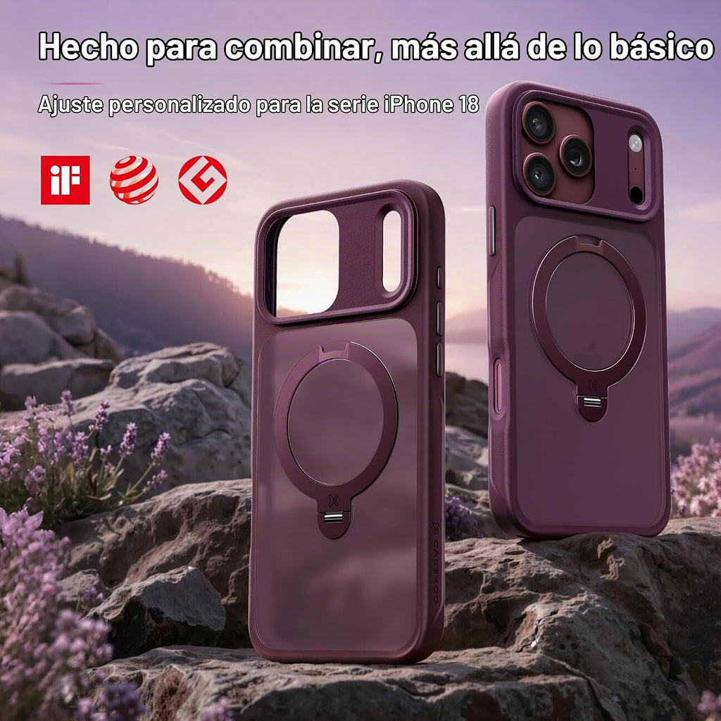 CASEKOO Burgundy para iPhone 18 Pro Max Case con 360 Spin Magnetic Stand