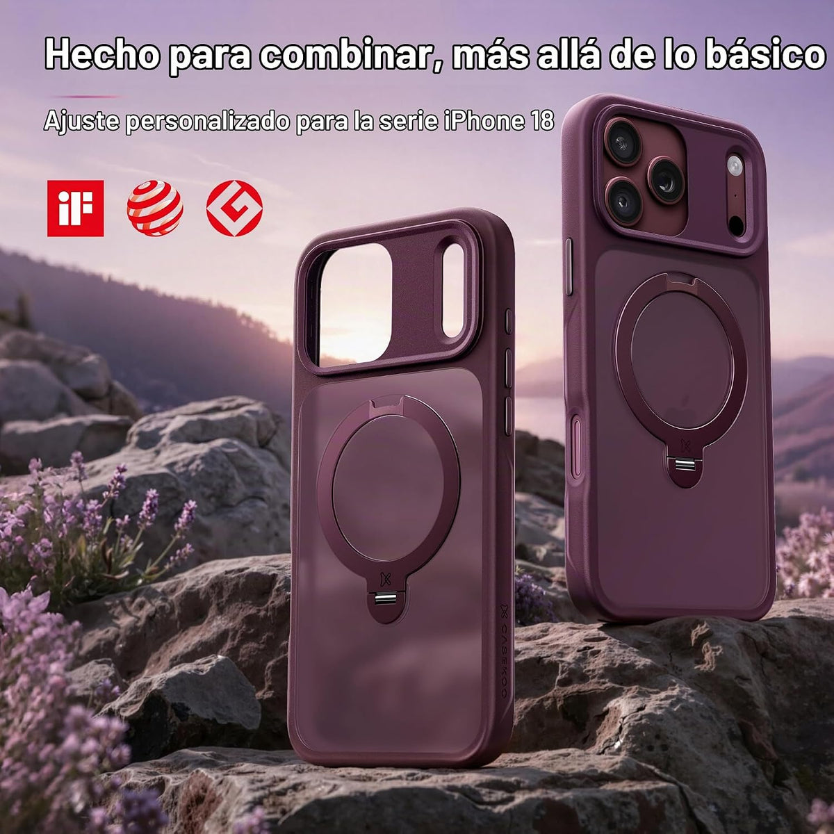 CASEKOO Funda color borgoña para iPhone 18 Pro con soporte magnético
