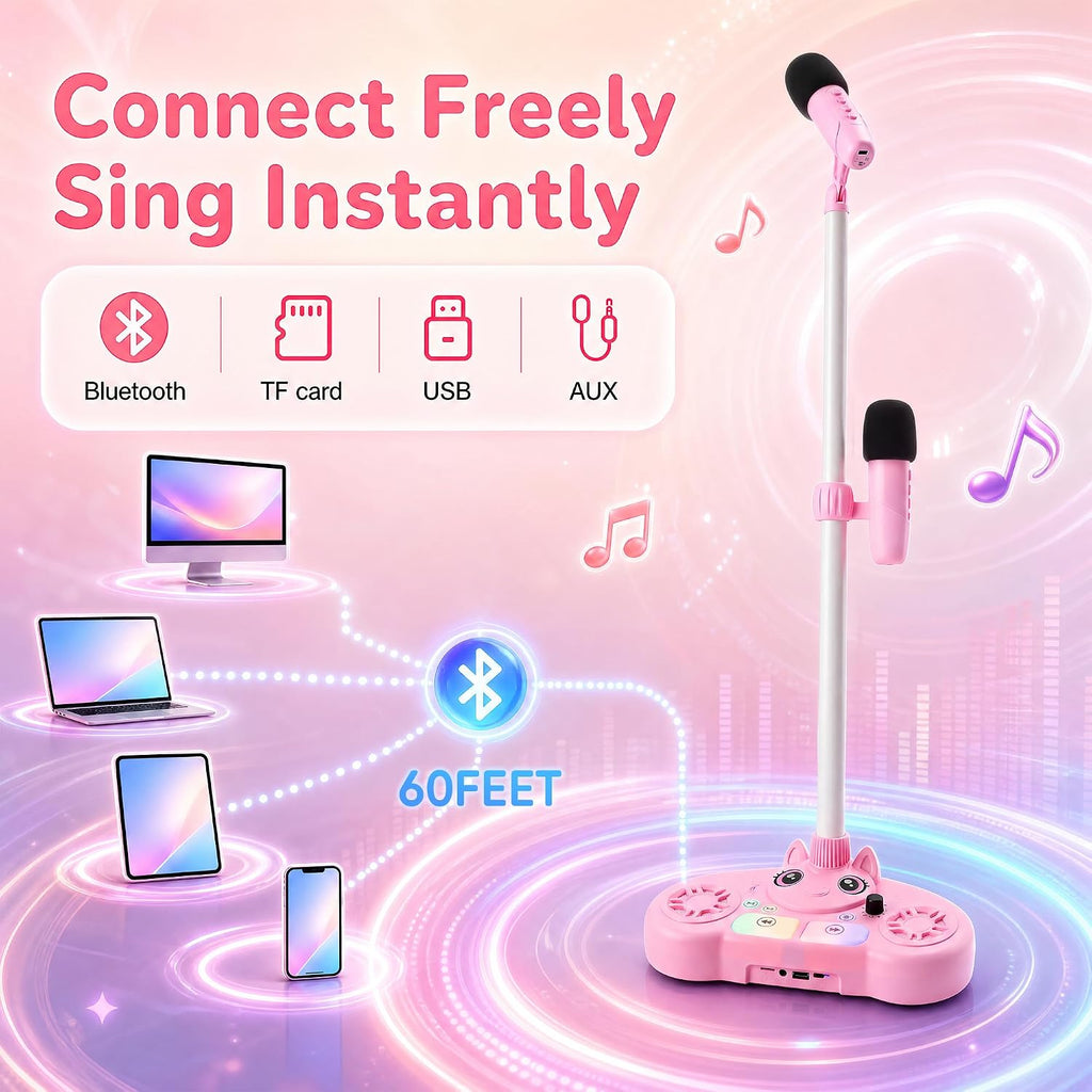 Máquina de karaoke para niños con 2 micrófonos, juguete de