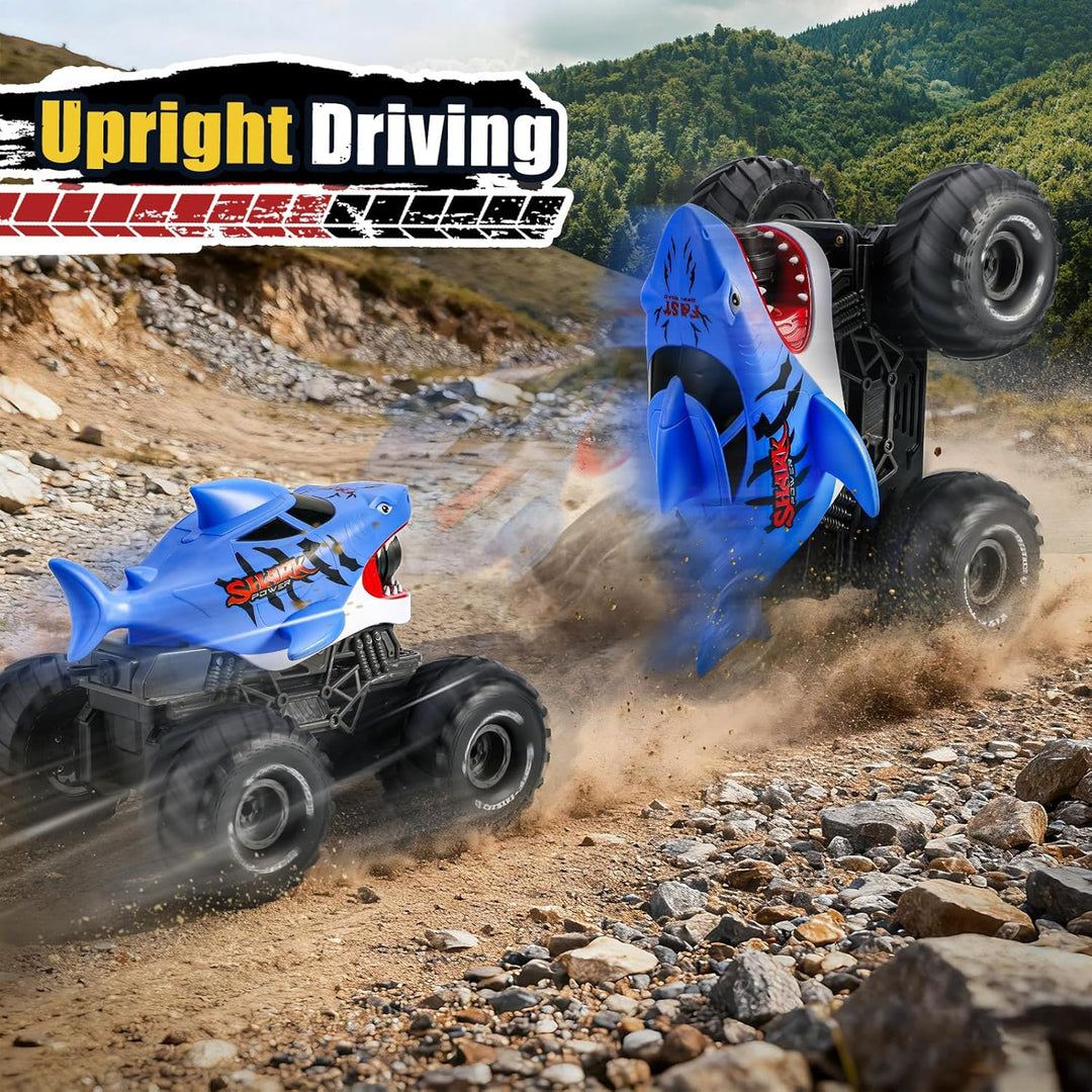 BOBXIN Camión monstruo de tiburón con control remoto anfibio, 4WD t...