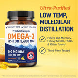 Aceite de pescado DHA Omega 3 de triple fuerza 3600 mg | Más de 210...