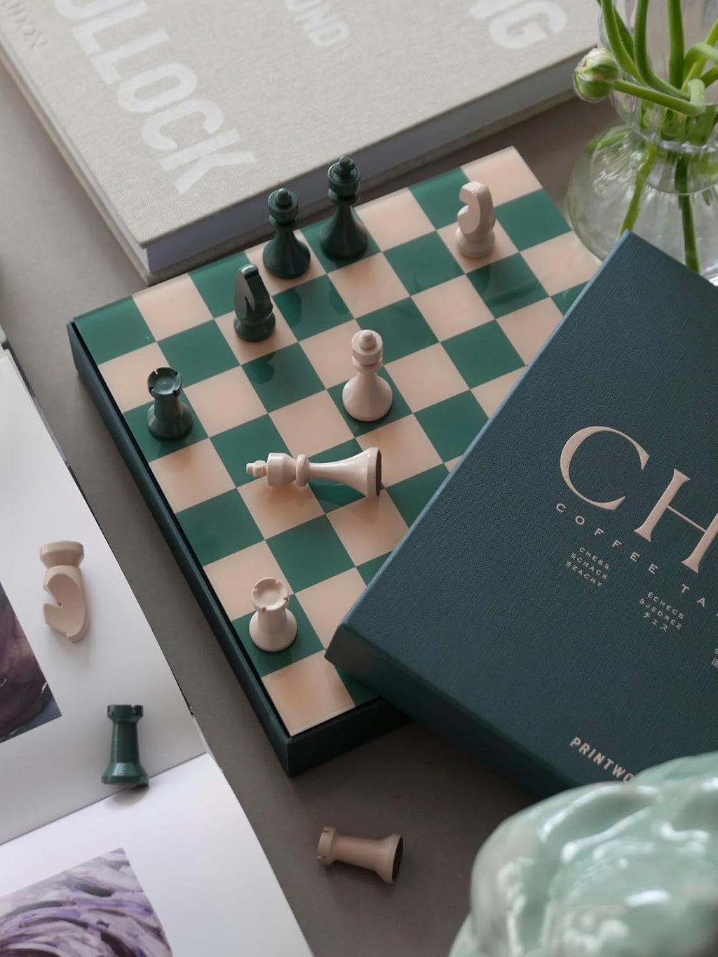 Set de Ajedrez Classic Green de Printworks - Piezas de Madera y Tablero de Acrílico
