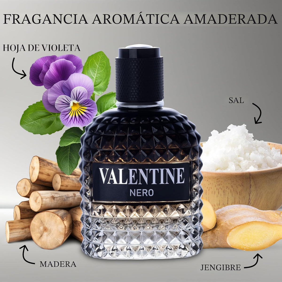 Valentine Nero - Fragancia aromática amaderada con notas florales y...