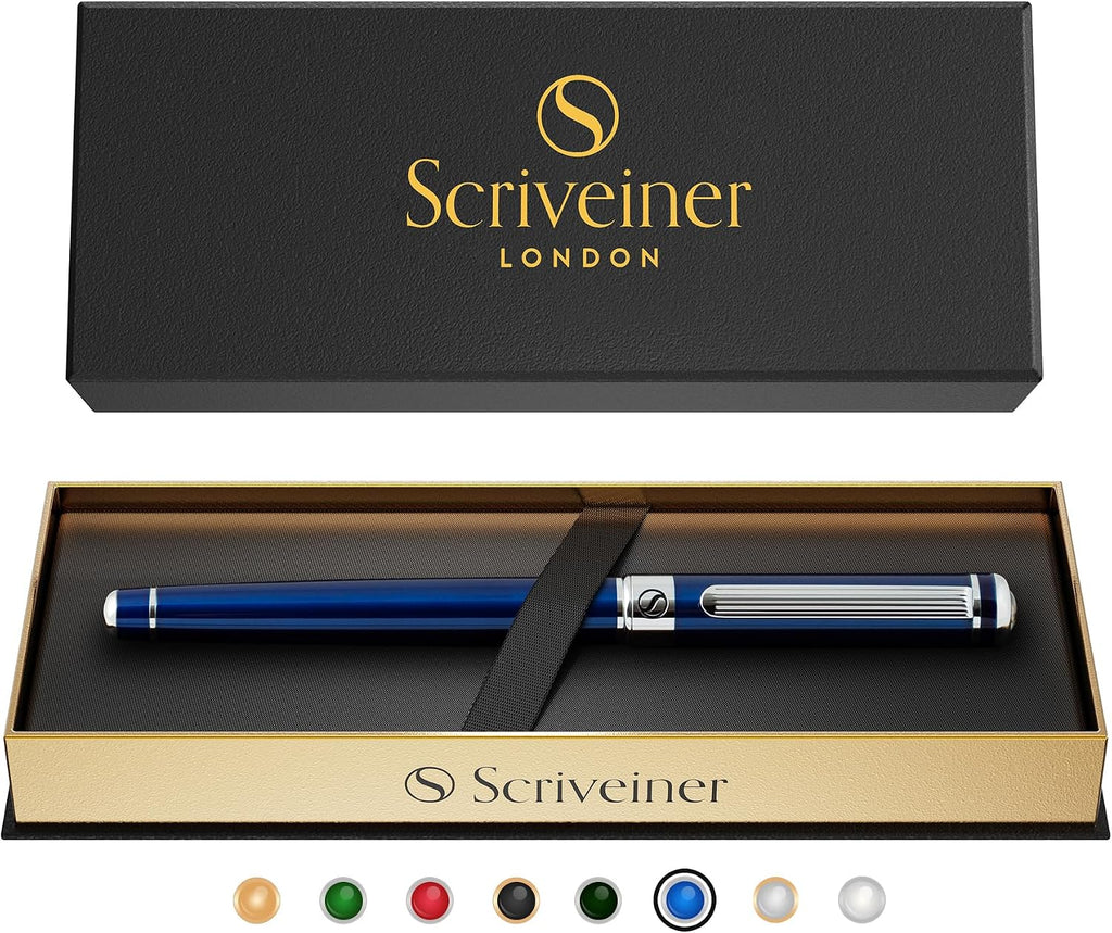 Scriveiner – Bolígrafo roller azul medianoche, con lacado azul y acabado cromado, repuesto de tinta Schmidt, para hombres y mujeres, para profesionales y oficinas ejecutivas
