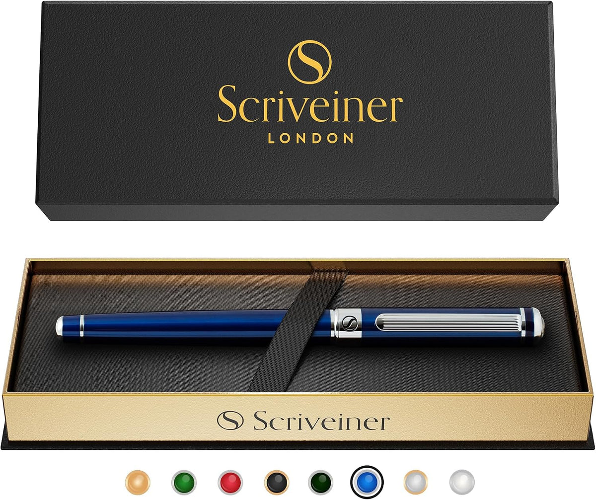 Scriveiner – Bolígrafo roller azul medianoche, con lacado azul y acabado cromado, repuesto de tinta Schmidt, para hombres y mujeres, para profesionales y oficinas ejecutivas