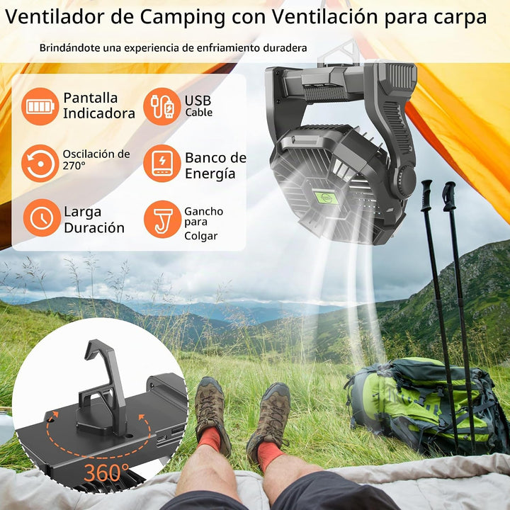 TDLOL Ventilador de Camping Portátil Recargable para Tienda de Camp...