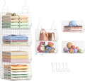 Organizador de armario colgante plegable extra profundo de 4", estantes pequeños de alambre para gabinete y almacenamiento con 5 ganchos en S, cestas de metal de 4 niveles para ropa, suéteres, bolsos