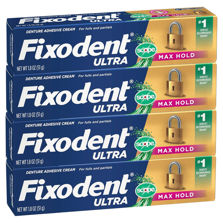 Ultra Max Hold Plus Scope - Adhesivo seguro para dentaduras postiza...
