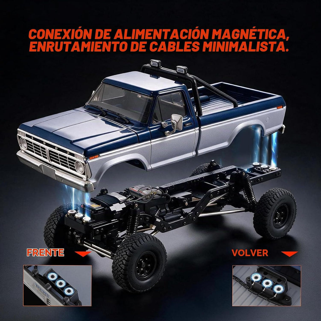 FMS FCX18 II Ford F-100 1/18 RC Crawler, RTR Camión RC Hobbygrade 4x4 Offroad Mini Rock Crawler con transmisión de 2 velocidades, engranajes de metal, luces LED para adultos y