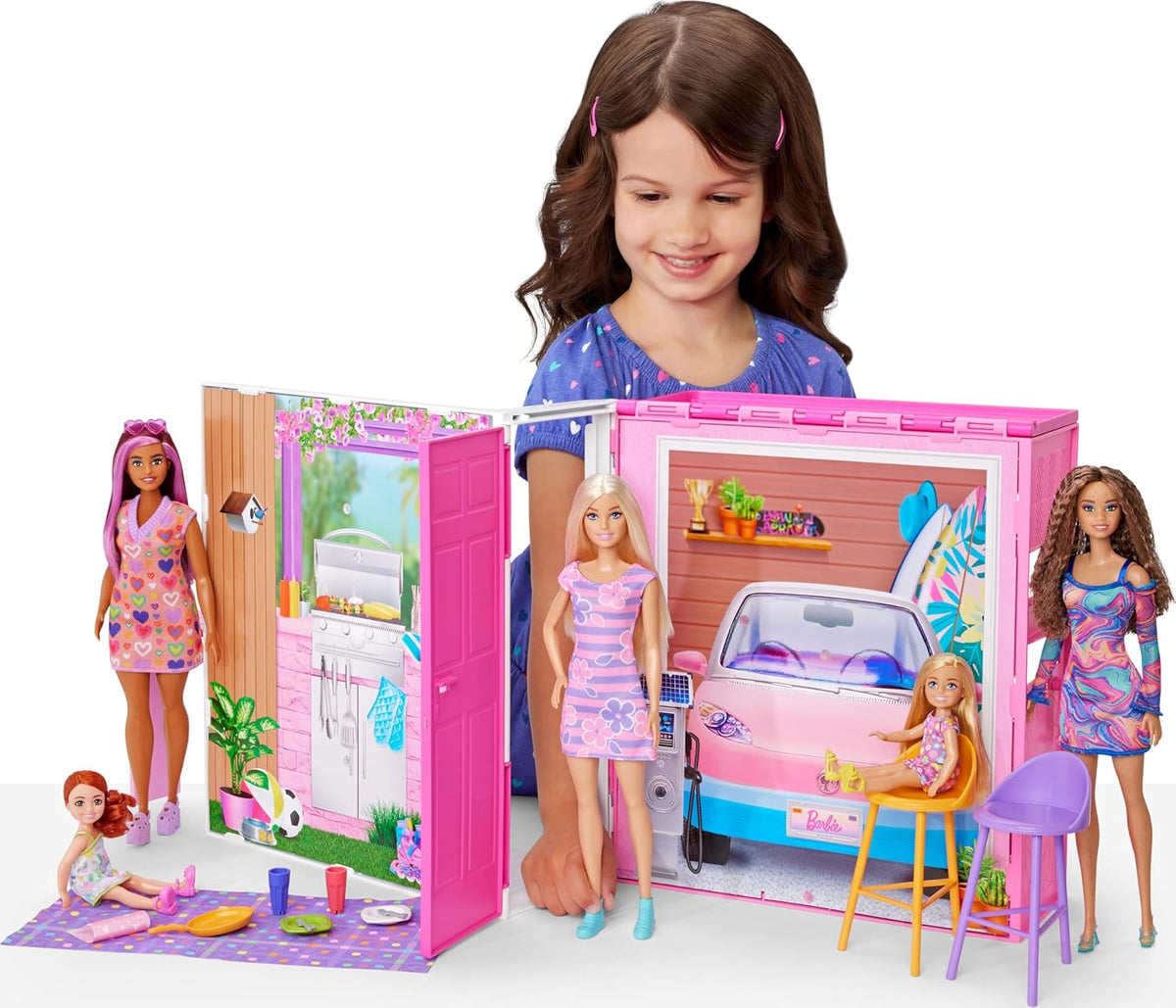 Barbie Juego de casa de muñecas, casa escapada con 11 accesorios qu...