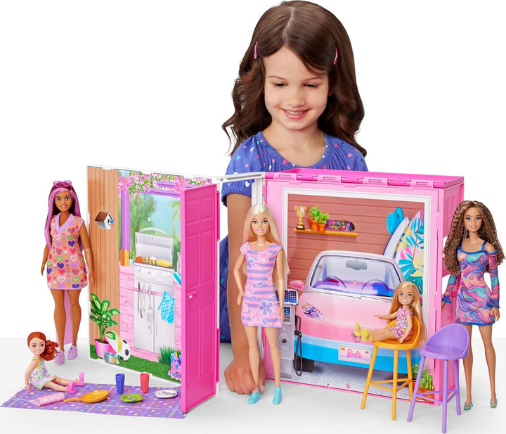 Barbie Juego de casa de muñecas, casa escapada con 11 accesorios qu...