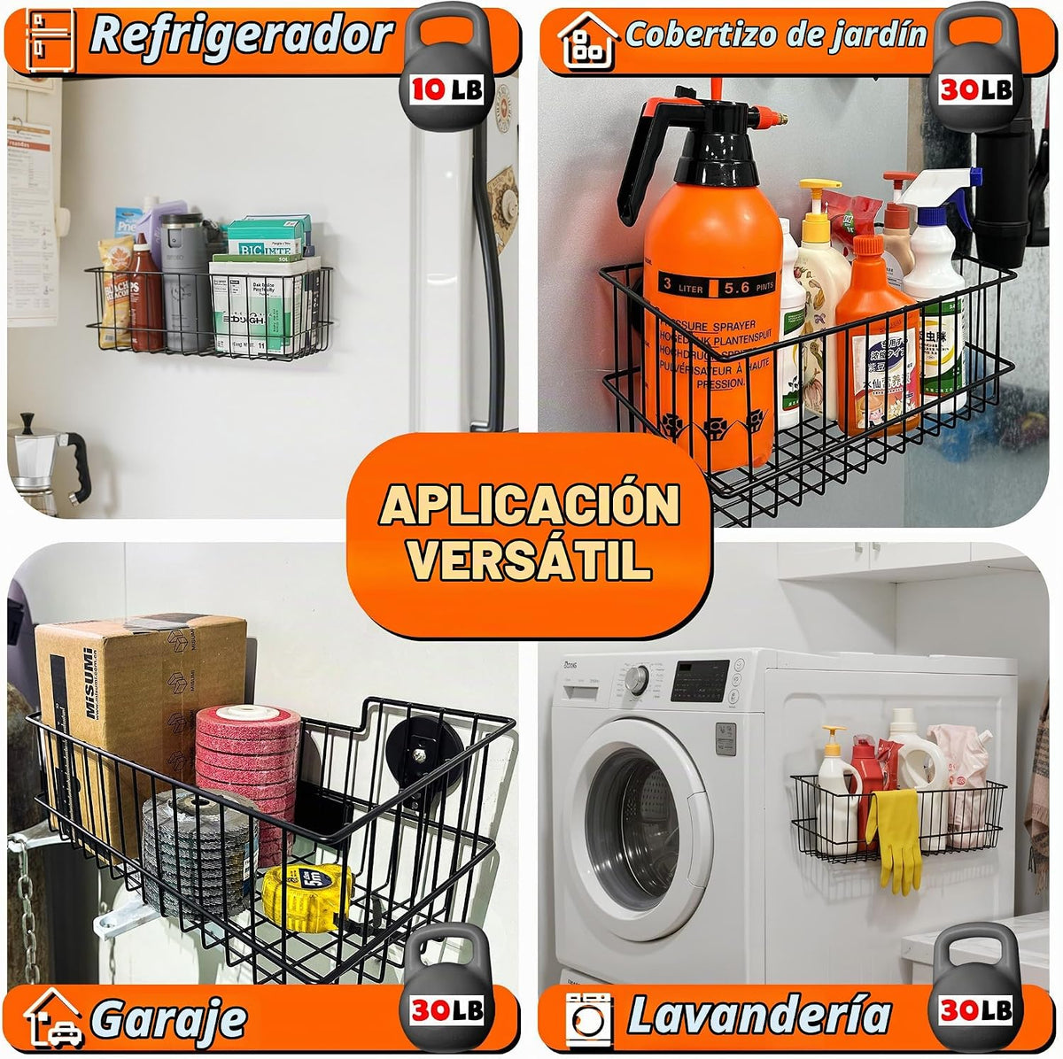 Cestas magnéticas, organizador de cestas de malla de alambre de metal de gran capacidad para almacenamiento de diversas herramientas, estante magnético para garaje, lavandería, cocina, taller, gabinete (2 unidades)