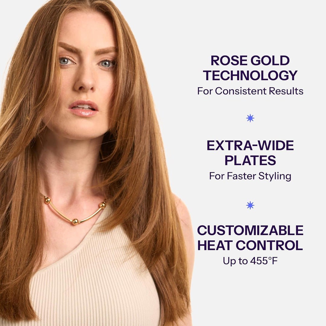 HOT TOOLS Plancha plana profesional digital de oro rosa, extra larg...