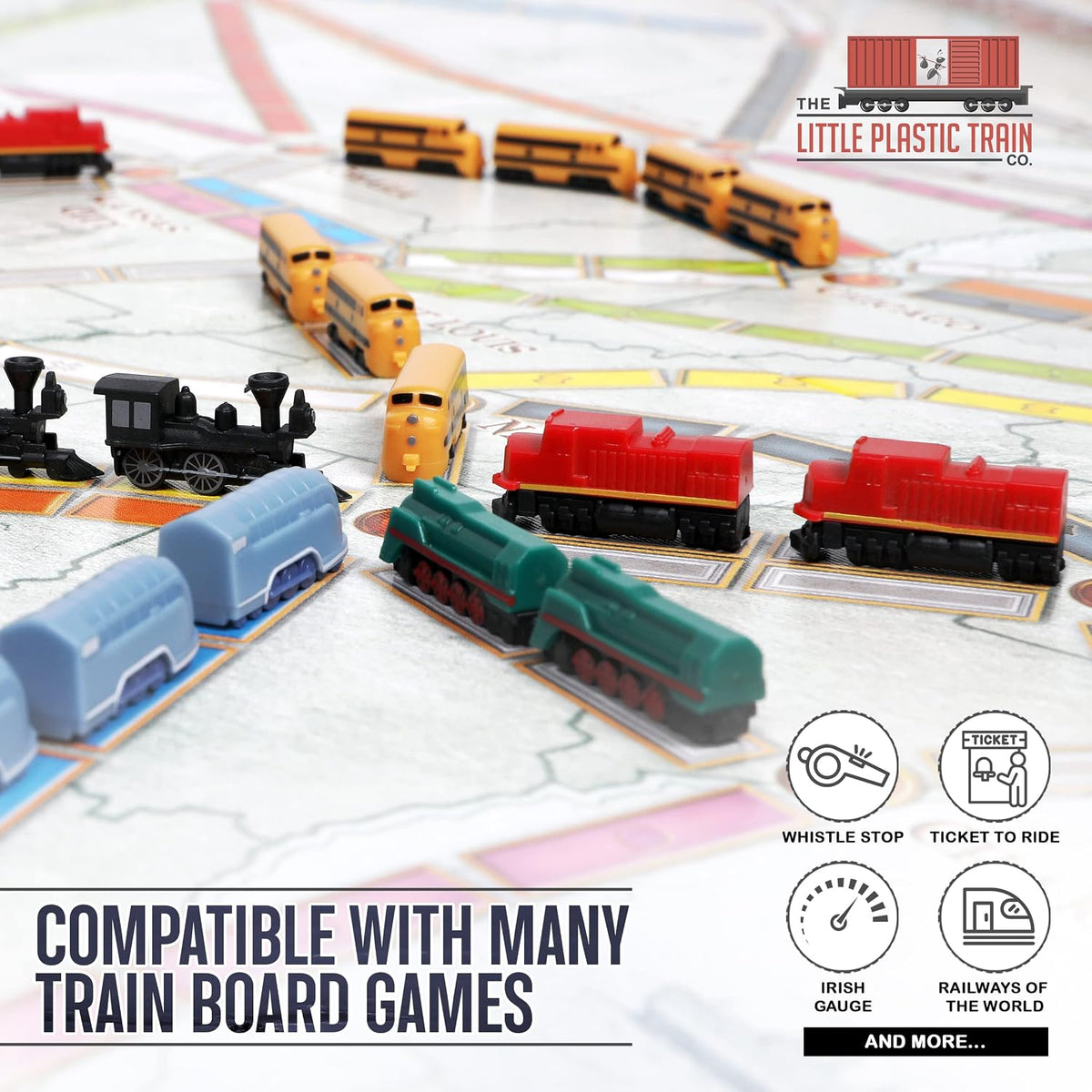 Juego de mesa de lujo de tren | Piezas de jugador para boleto para montar y otros juegos de mesa de tren para adultos, familiares y niños | Miniaturas mejoradas | Juego completo de 5