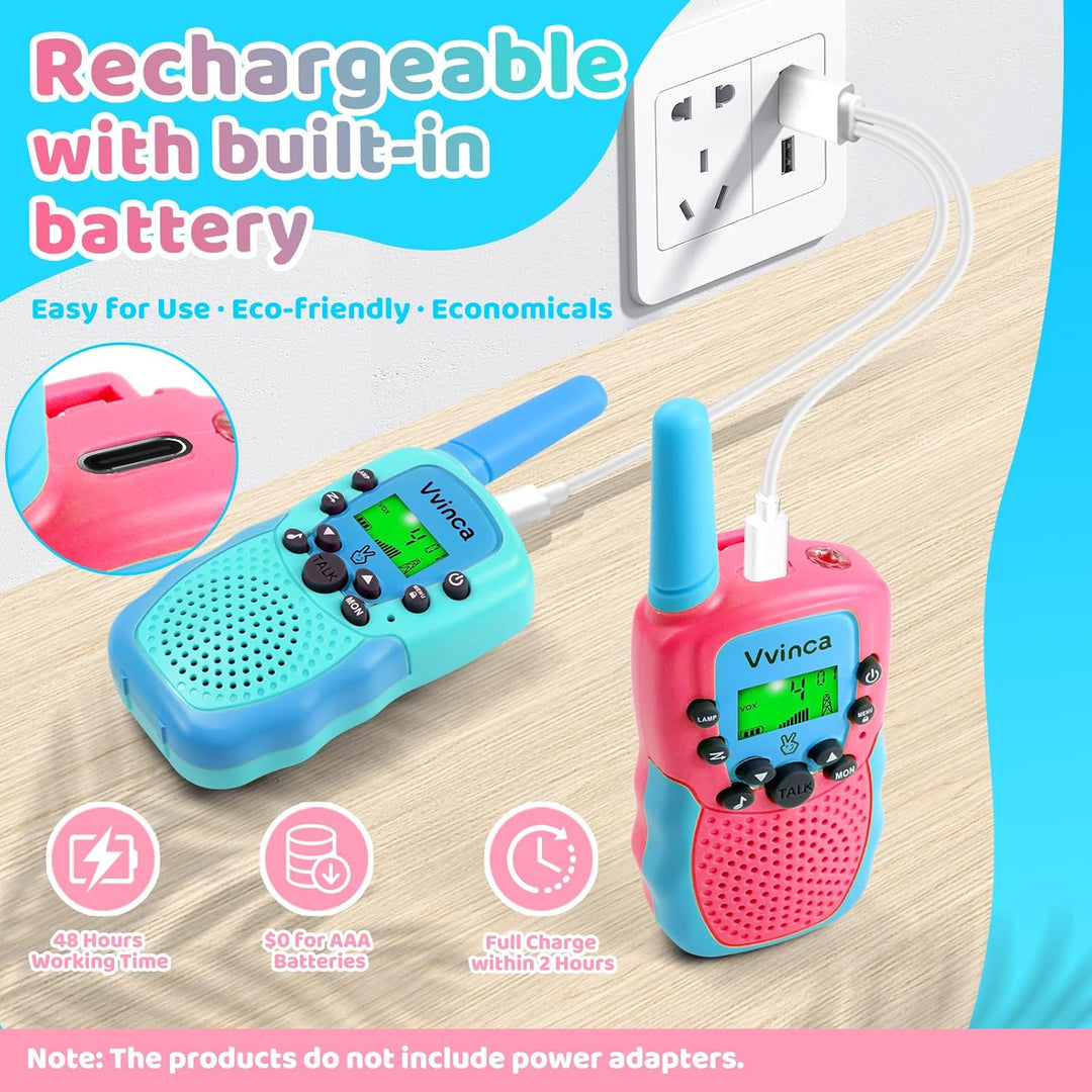 Vvinca Walkie Talkies recargables para niños, de largo alcance, 22...