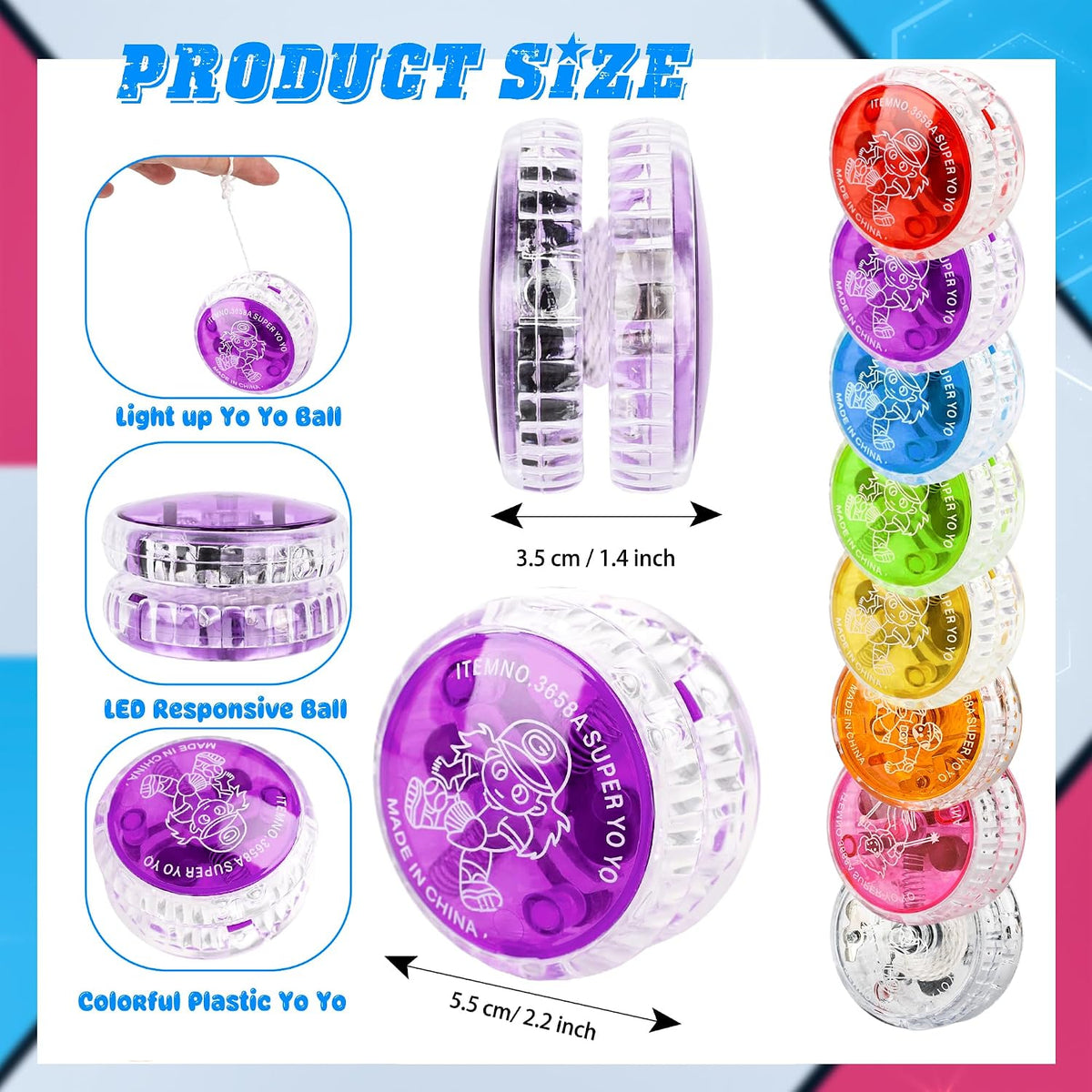 32 bolas de Yo Yo con luz colorida, bolas de respuesta LED a granel, bolas de retorno automático, Yoyo para niños, principiantes, cumpleaños, aula, bolsas, regalos, 8 colores