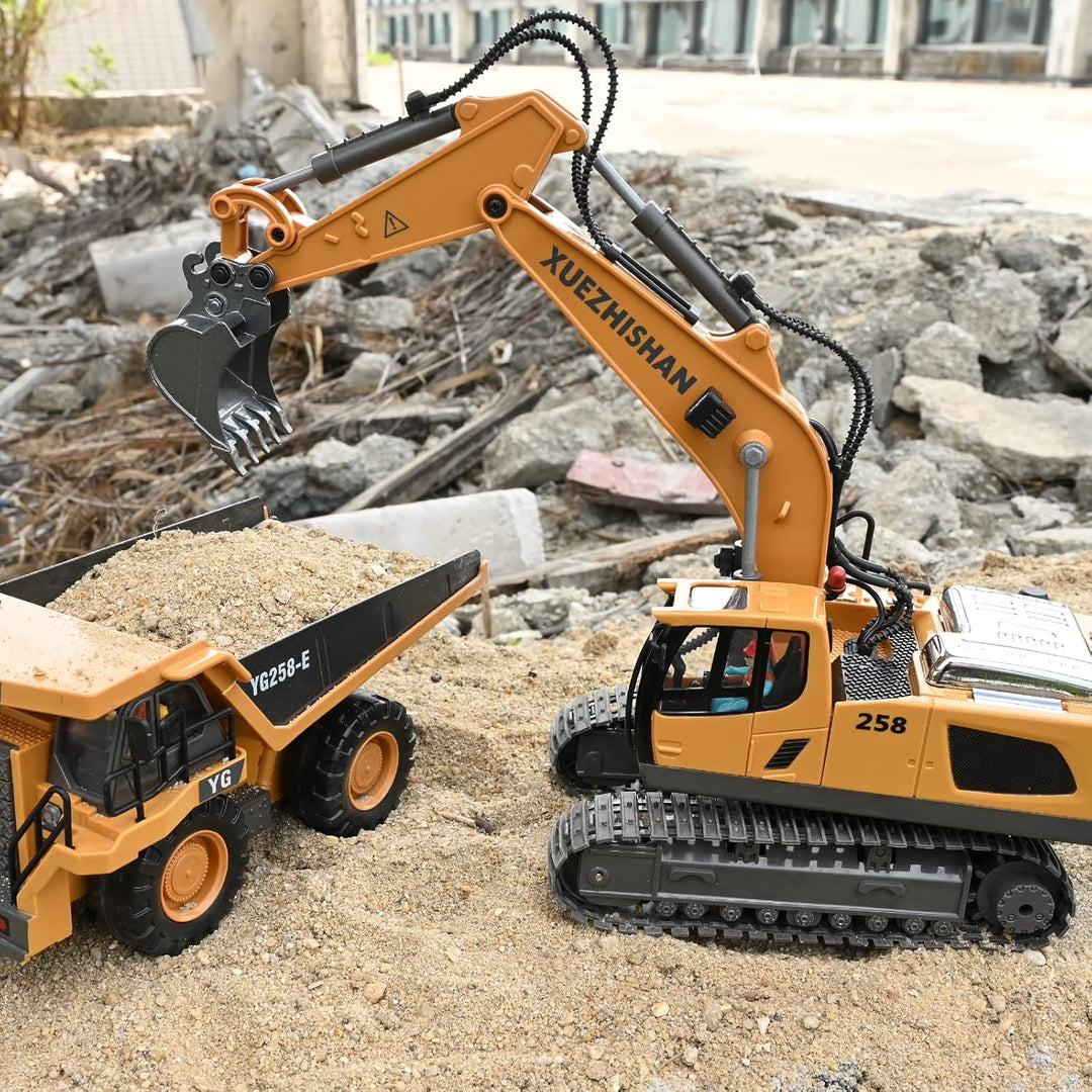 Excavadora de control remoto para niños, excavadora RC con 2 baterí...
