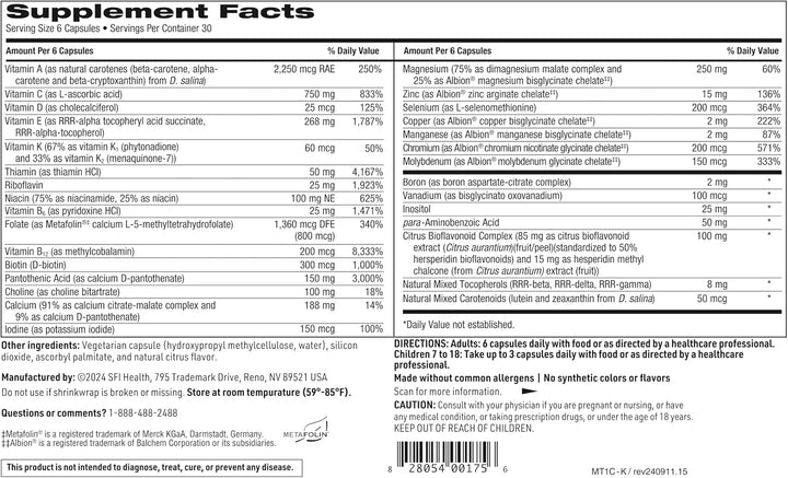 Klaire Labs SFI Health MultiThera 1 Plus K Fórmula de cápsulas mult...