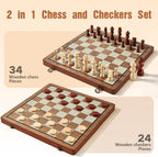 MerryPony 2 en 1 Magnetic Wooden Chess & Checkers Set, 15" Foldable Board