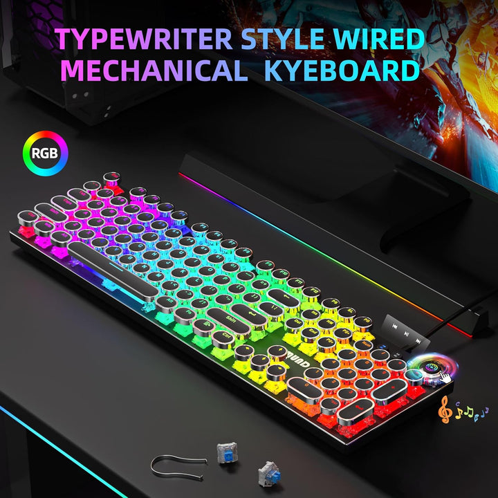 VMUND Teclado mecánico para juegos K968 Retro Typewriter - RGB retr...