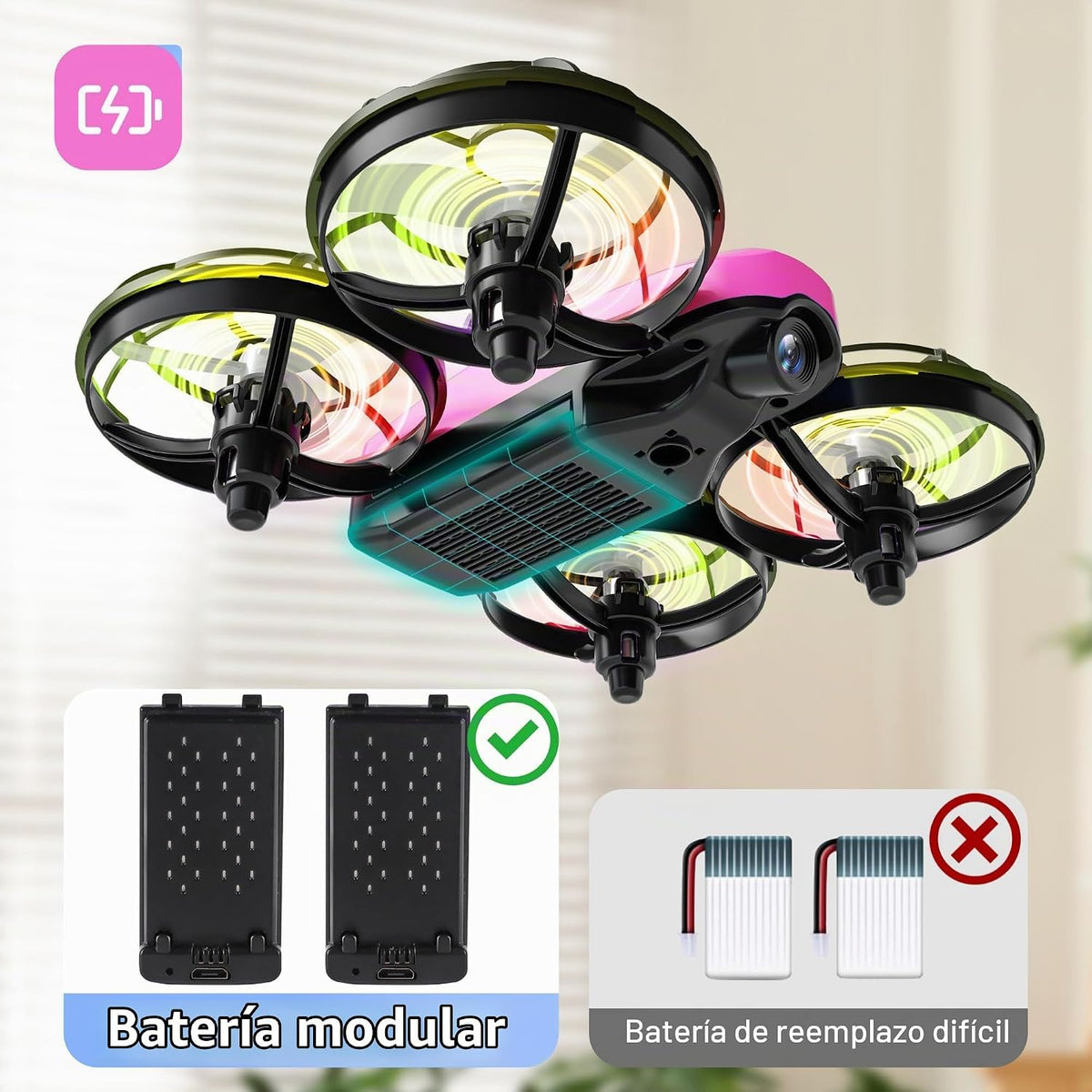 Swifsen Dron para niños con cámara y posicionamiento de flujo óptico, mini cuadricóptero RC con protección completa, 2 baterías modulares, luces LED coloridas, regalo fácil de volar para niños y principiantes (versión mejorada).