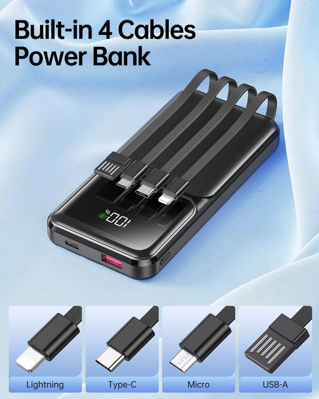RONEGN Cargador portátil con cable integrado, cargador de batería d...