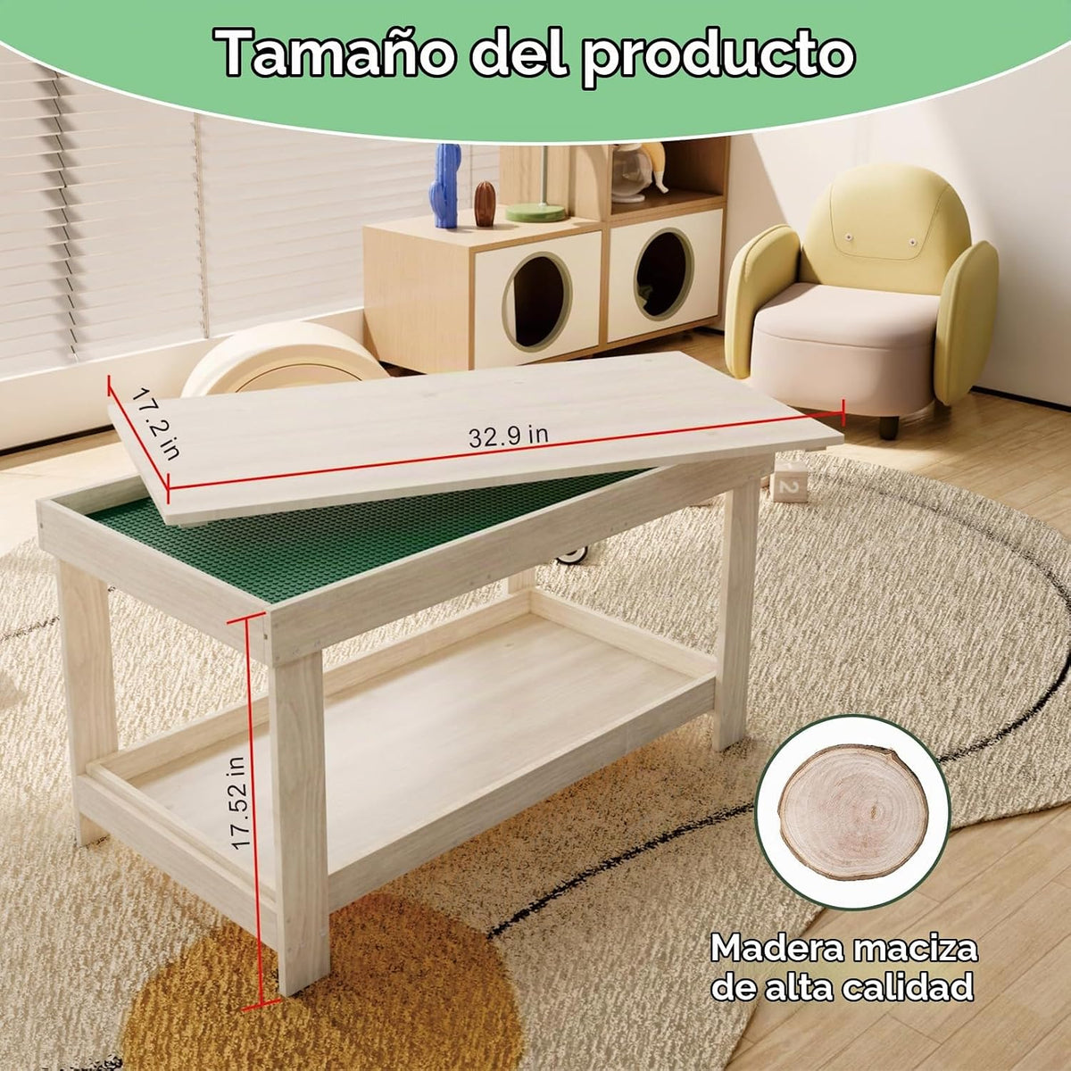 Mesa de actividades para niños con tablero y almacenamiento compatible con Lego, mesa de juego de madera para dibujar, bloques de construcción, lectura, regalos para niños y niñas