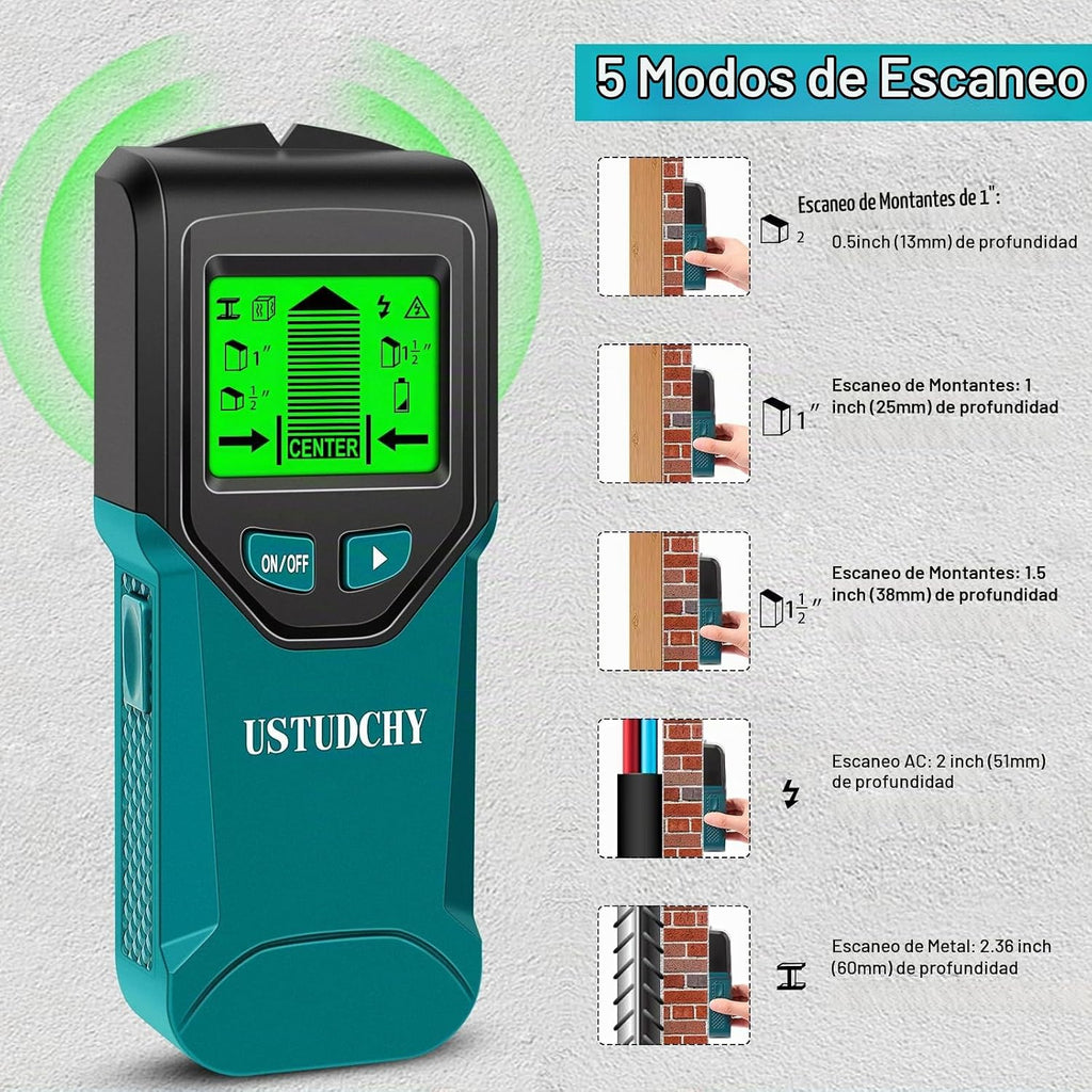 Detector de pernos - Escáner de pared electrónico 5 en 1, detector de pernos con pantalla LCD digital y chip inteligente, detector de pernos para pared para madera, cableado de CA, pernos de metal