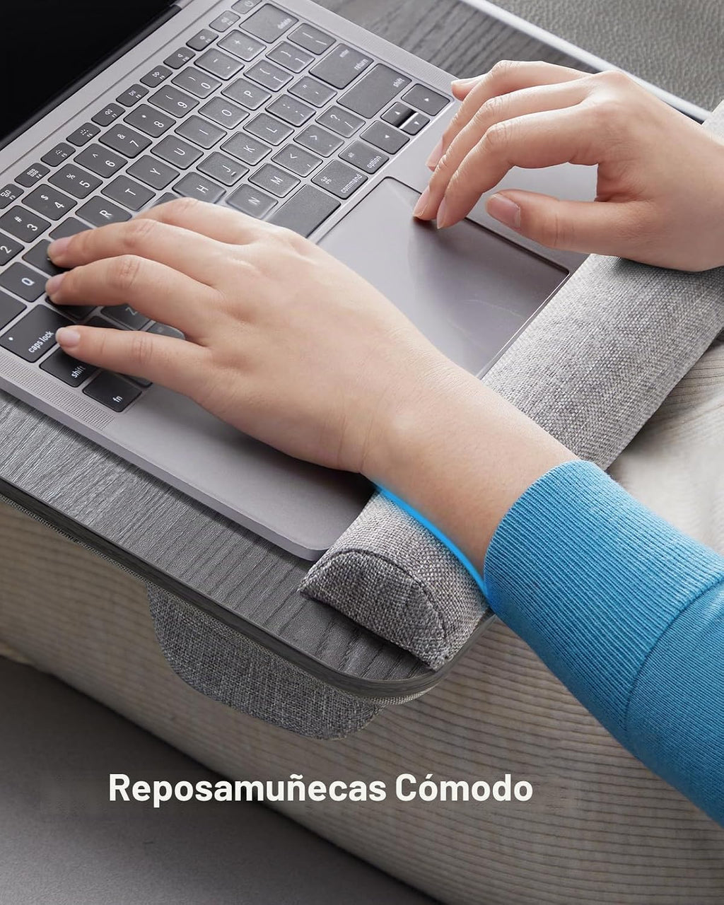 HUANUO - Escritorio portátil. Se adapta a laptops de hasta 17 pulgadas, almohadilla de muñeca integrada, para laptop, MacBook, tablet; soporte para laptop con sujeción para tablet, bolígrafo y teléfono (imitación de madera negra, grande)