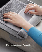 HUANUO - Escritorio portátil. Se adapta a laptops de hasta 17 pulgadas, almohadilla de muñeca integrada, para laptop, MacBook, tablet; soporte para laptop con sujeción para tablet, bolígrafo y teléfono (imitación de madera negra, grande)