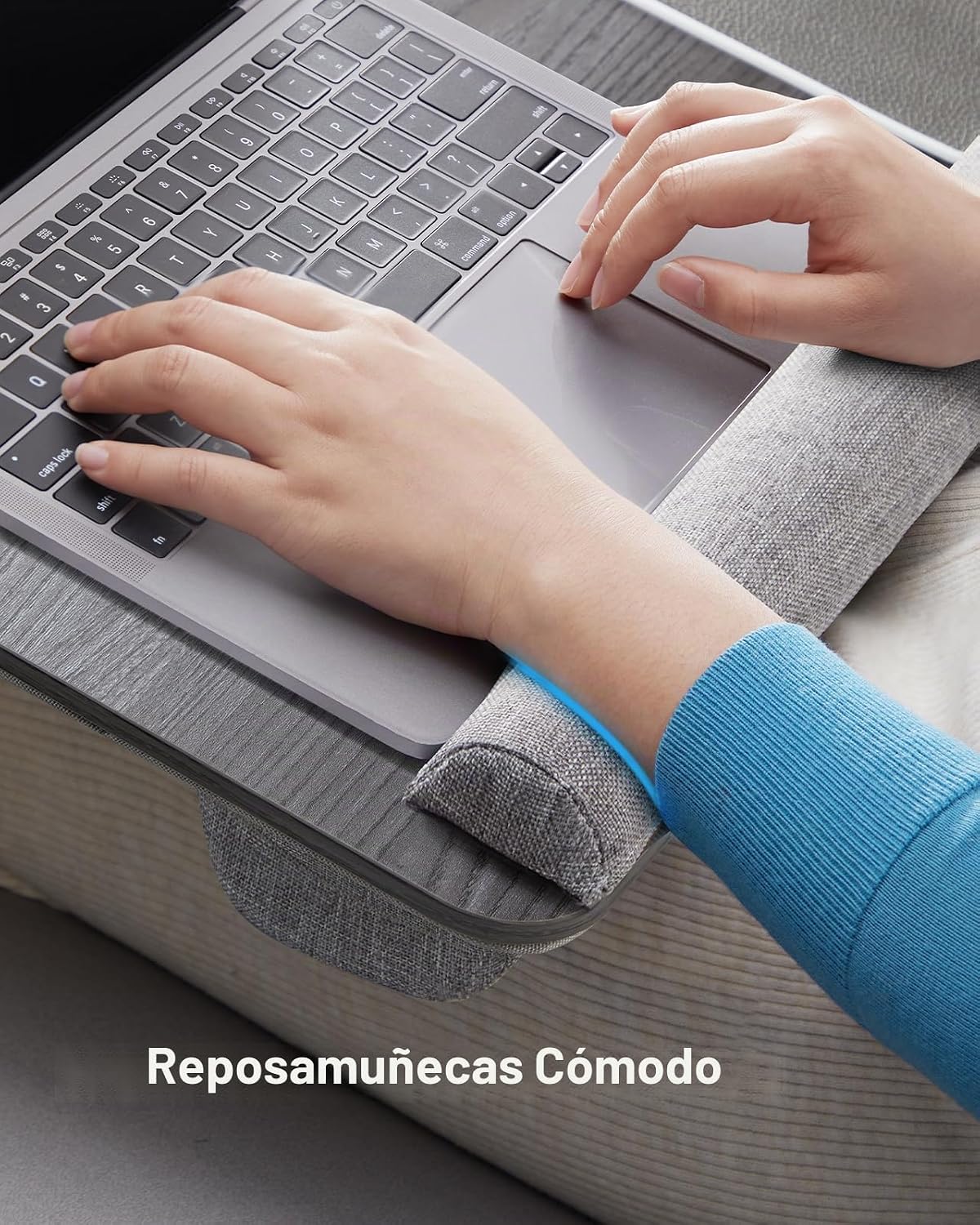 HUANUO - Escritorio portátil. Se adapta a laptops de hasta 17 pulgadas, almohadilla de muñeca integrada, para laptop, MacBook, tablet; soporte para laptop con sujeción para tablet, bolígrafo y teléfono (imitación de madera negra, grande)