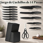 LINHAO Juego de bloques de cuchillos de cocina negros de 14 piezas con