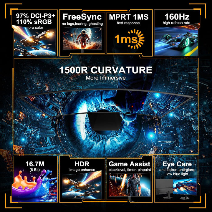 SANSUI Monitor curvo para juegos de 24 pulgadas hasta 180Hz MPRT 1...