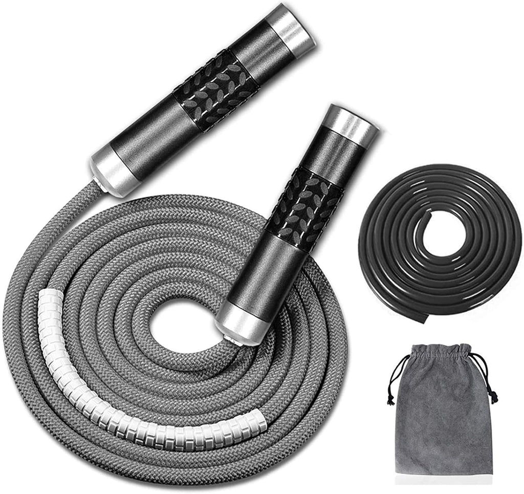 Redify Cuerda de saltar con peso para entrenamiento físico (1 libra), rodamiento de bolas sin enredos, cuerda de saltar de velocidad rápida para boxeo MMA, pérdida de peso, mango de aluminio, longitud