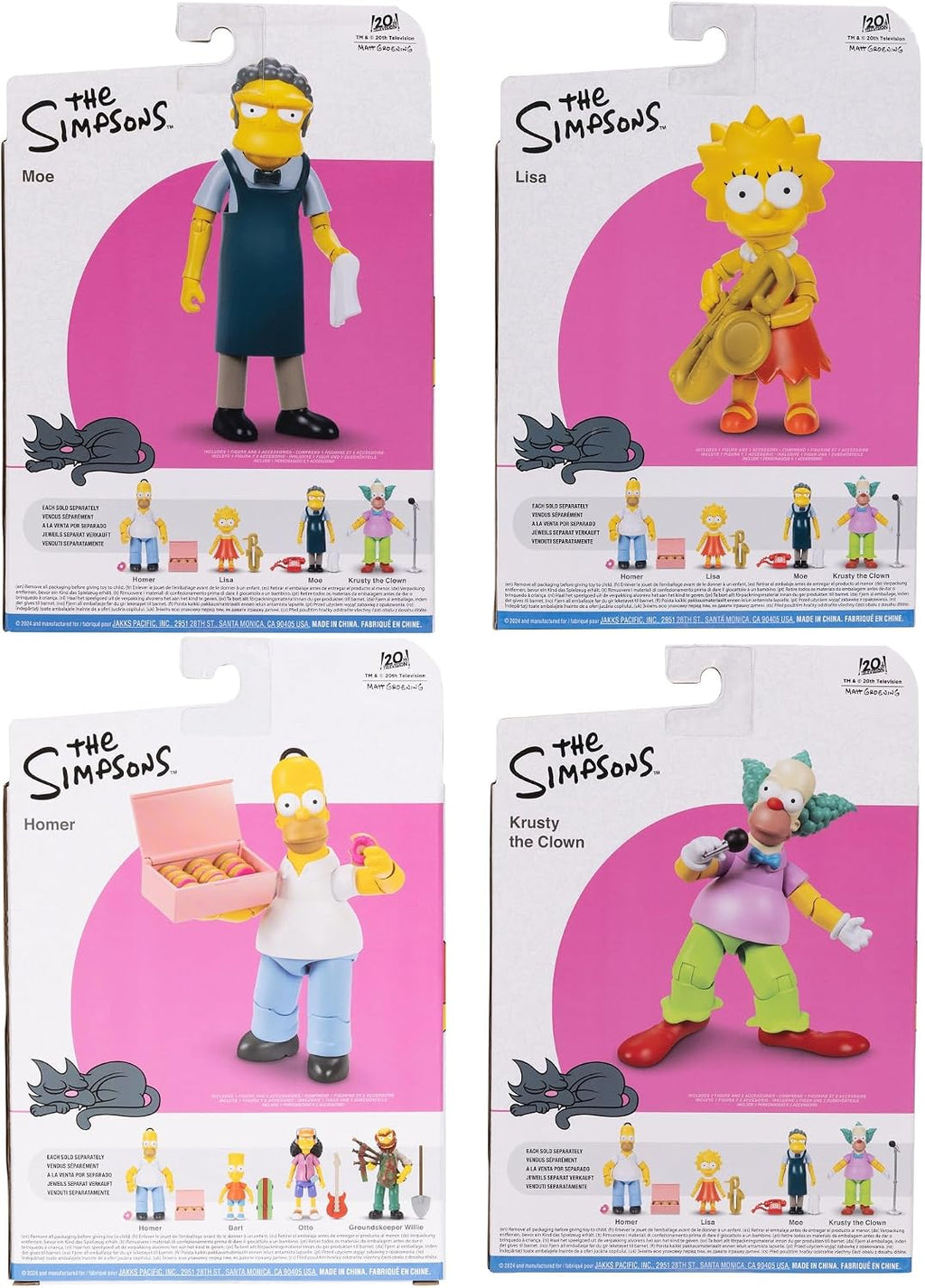 JAKKS Pacific Disney - Figuras de acción de Los Simpson, paquete de 4 figuras coleccionables de 5 pulgadas de Wave 2 - Lisa, Krusty, Moe y Homer