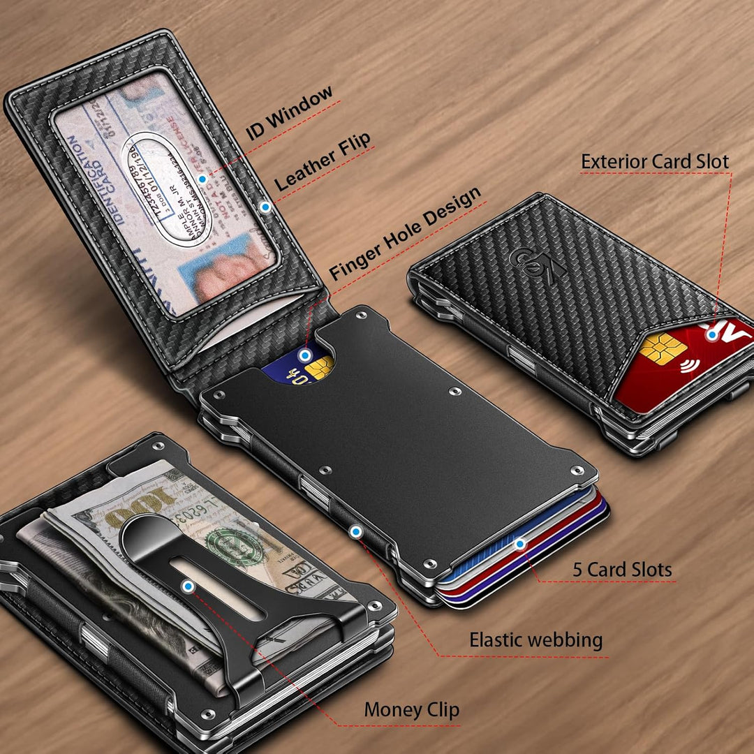 KEMISANT Billetera para hombre - Cartera delgada con clip para dine...