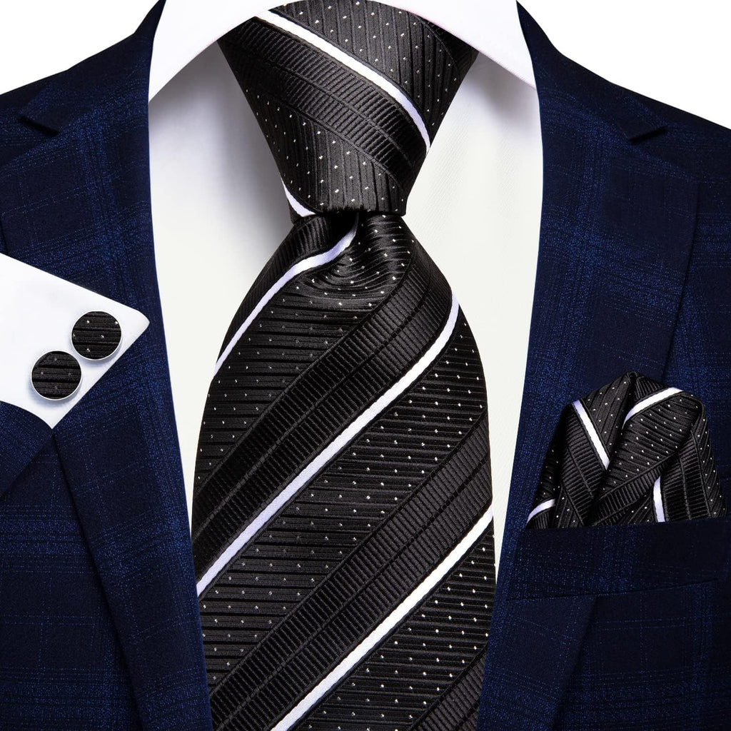 Hi-Tie - Juego de 3 piezas para hombre, incluye corbata, pañuelo de bolsillo, gemelos y pin de solapa, colección de corbata de seda